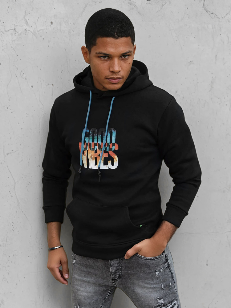 Čierna mikina s nápisom GOOD VIBES BX5377 Veľkosť: XL