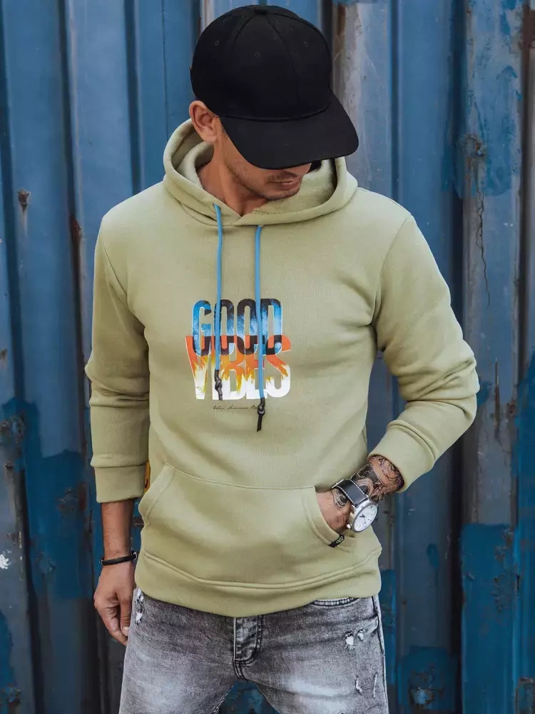 Zelená mikina s nápisom GOOD VIBES BX5379 Veľkosť: XL