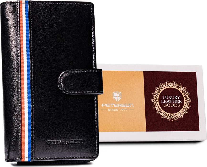 Peterson Čierna kožená peňaženka s pruhom Y351 [D] PTN RD-42-GCL-A Veľkosť: ONE SIZE