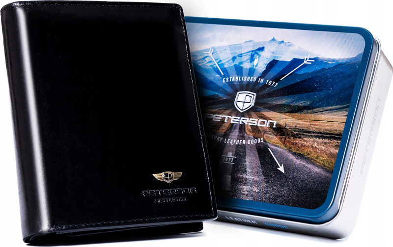 Peterson Čierna hladká kožená otvorená peňaženka W087 [DH] PTN 22309-VT Veľkosť: ONE SIZE