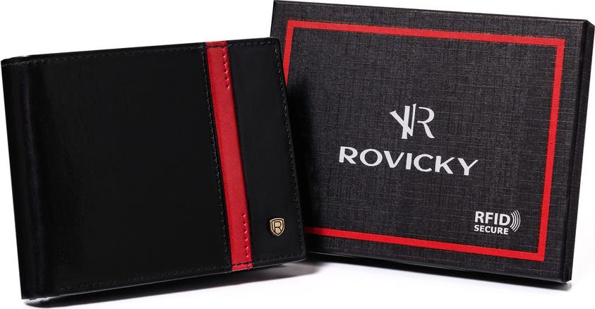 Rovicky Čierna kožená peňaženka s červeným pruhom L183 [DH] N992-RVTP Black+R Veľkosť: ONE SIZE