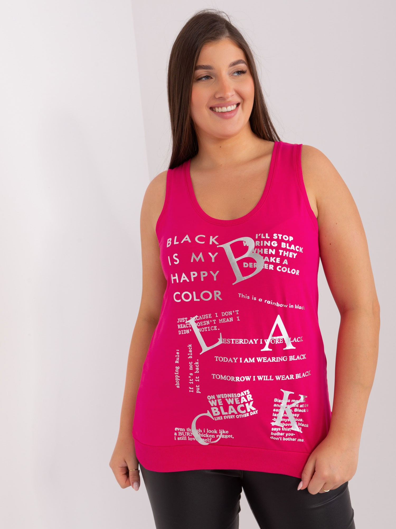 Tmavoružové tielko s potlačou RV-TP-9008.38-dark pink Veľkosť: ONE SIZE