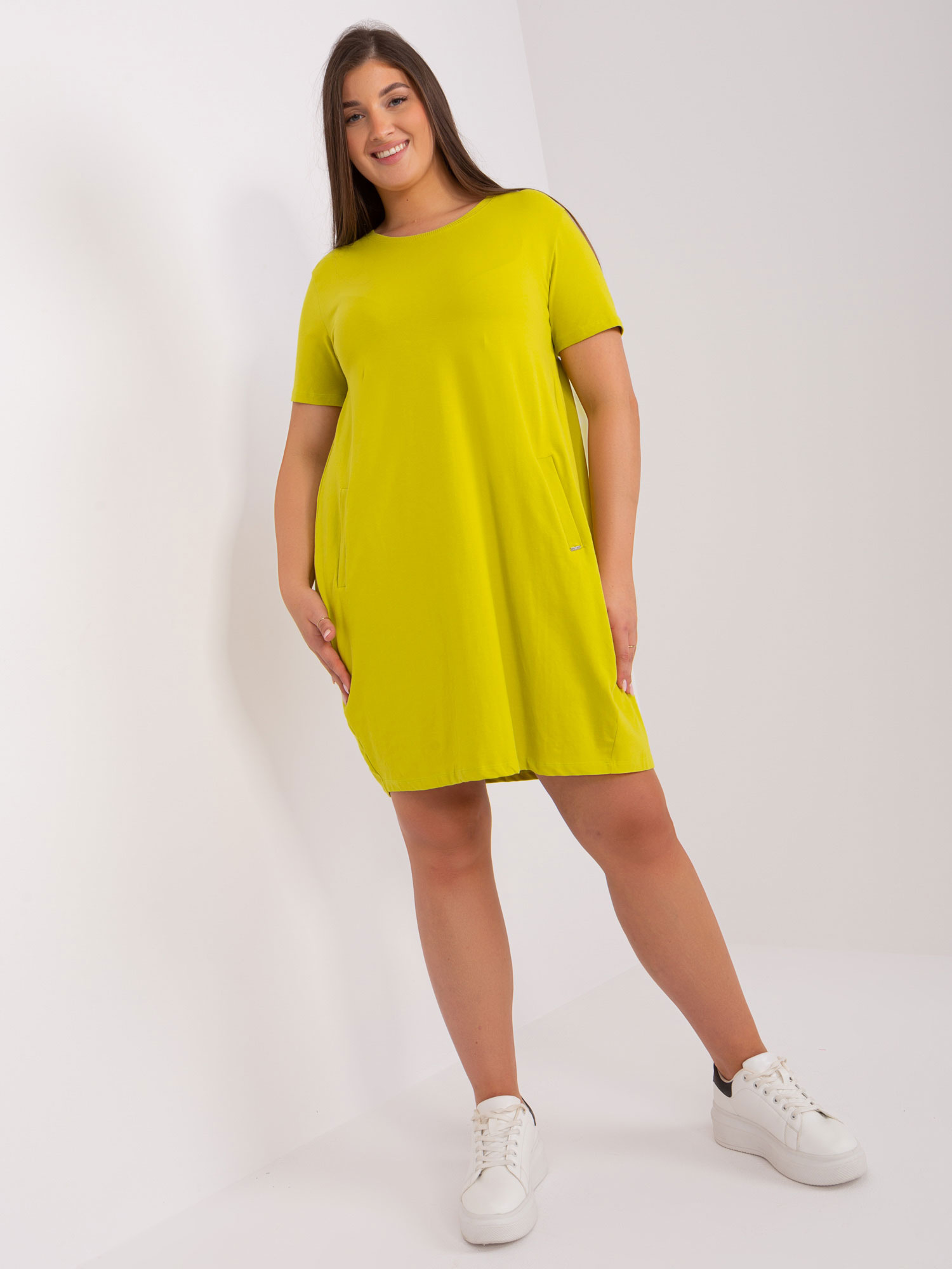 Limetkové jednofarebné šaty s vreckami RV-SK-8768.17P-limon Veľkosť: ONE SIZE