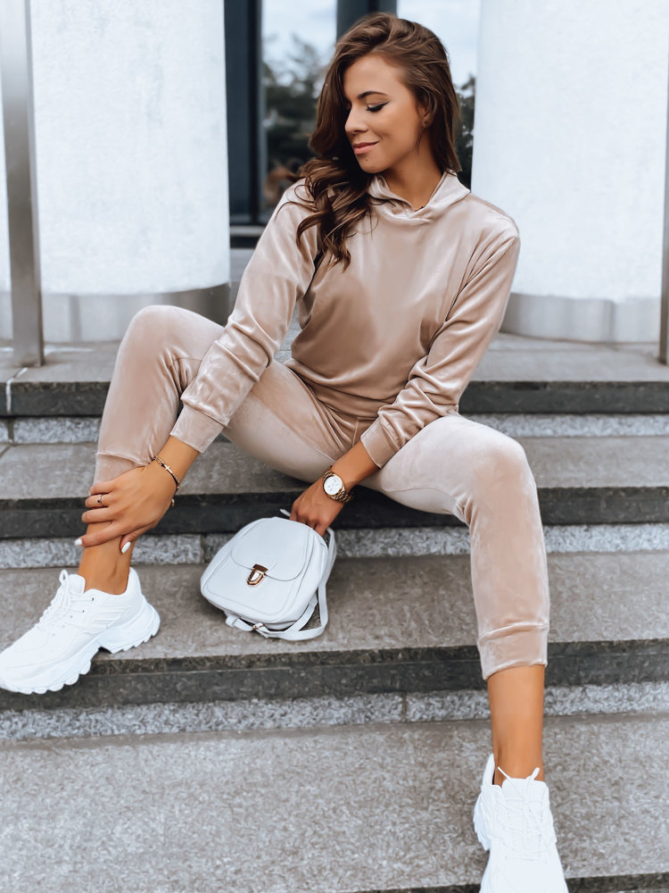 Béžová velúrová tepláková súprava SO COMFY AY0883 Veľkosť: L/XL