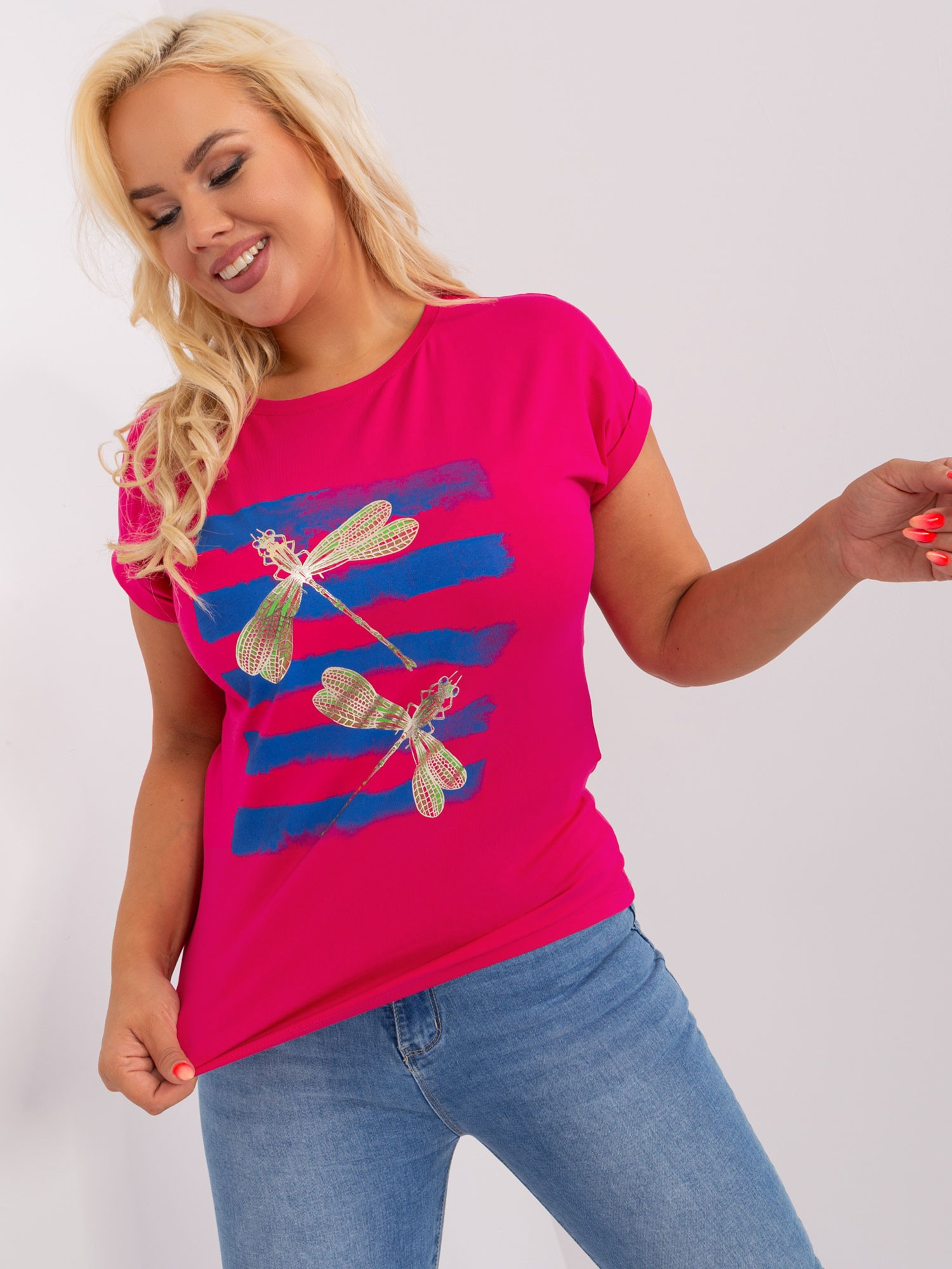 Tmavo ružové tričko s motívom vážky RV-BZ-8969.92P-fuchsia Veľkosť: ONE SIZE