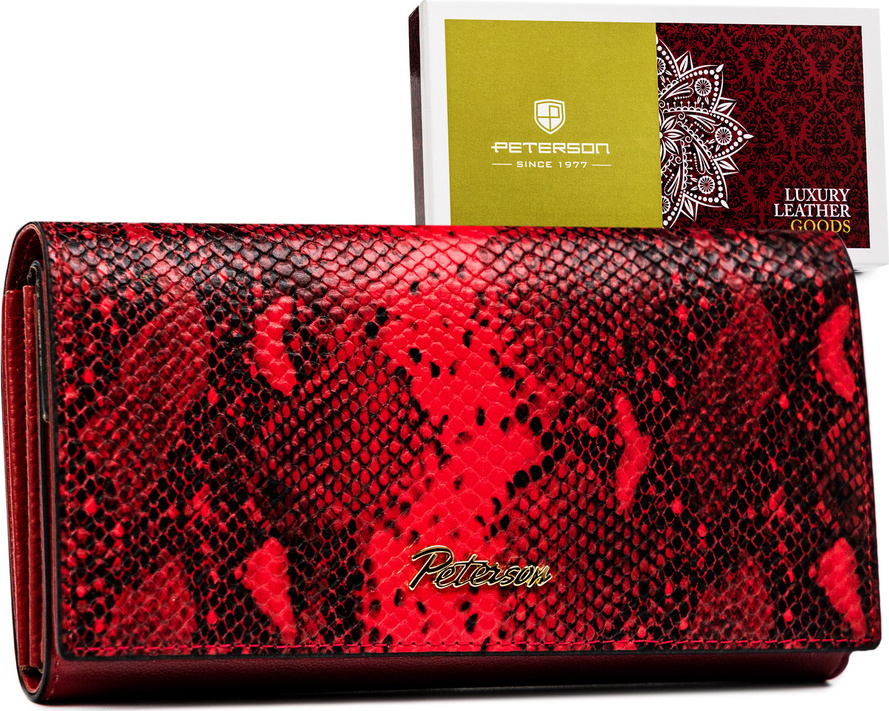 Peterson Červená kožená peňaženka so vzorom hadej kože Y358 [DH] PTN SM-411 Veľkosť: ONE SIZE