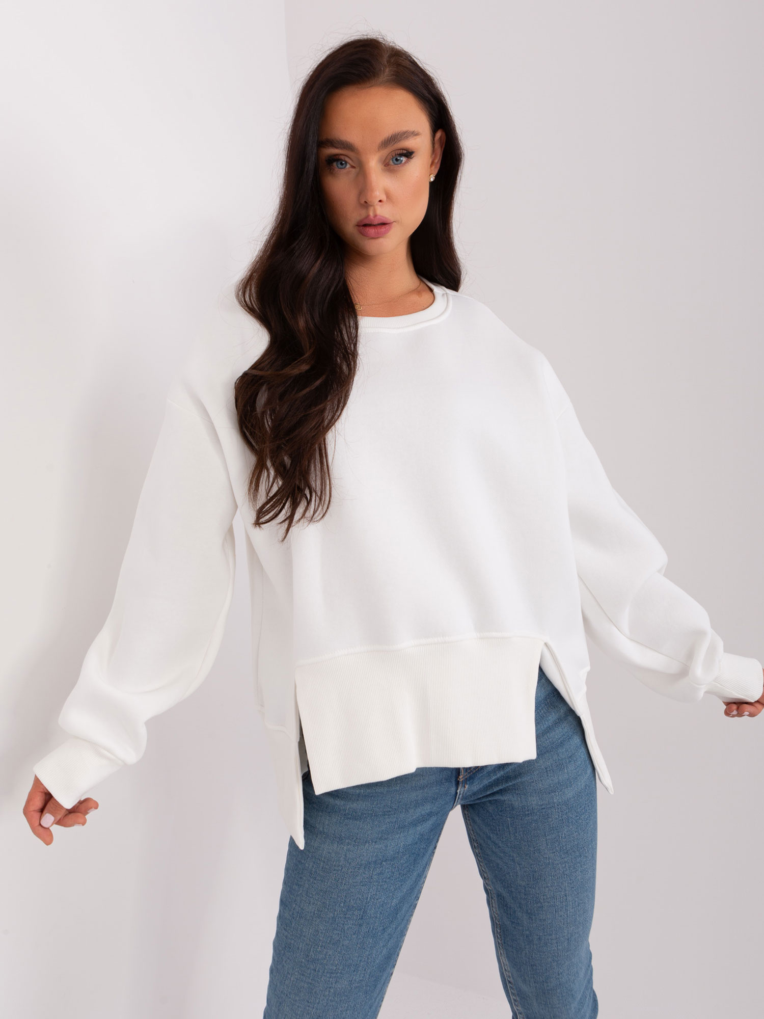 Smotanová mikina bez kapucne -EM-BL-757.83P-ecru Veľkosť: ONE SIZE