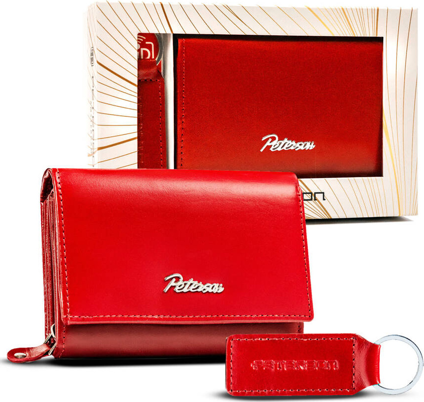 Peterson Červená kožená stredná peňaženka s kľúčenkou Y354 [DH] PTN SET-D-02-KCS Veľkosť: ONE SIZE