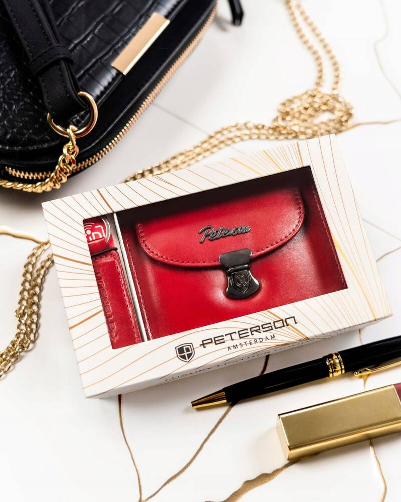 Peterson Červená stredná kožená peňaženka s kľúčenkou Y396 [DH] PTN SET-D-19-KCS Veľkosť: ONE SIZE