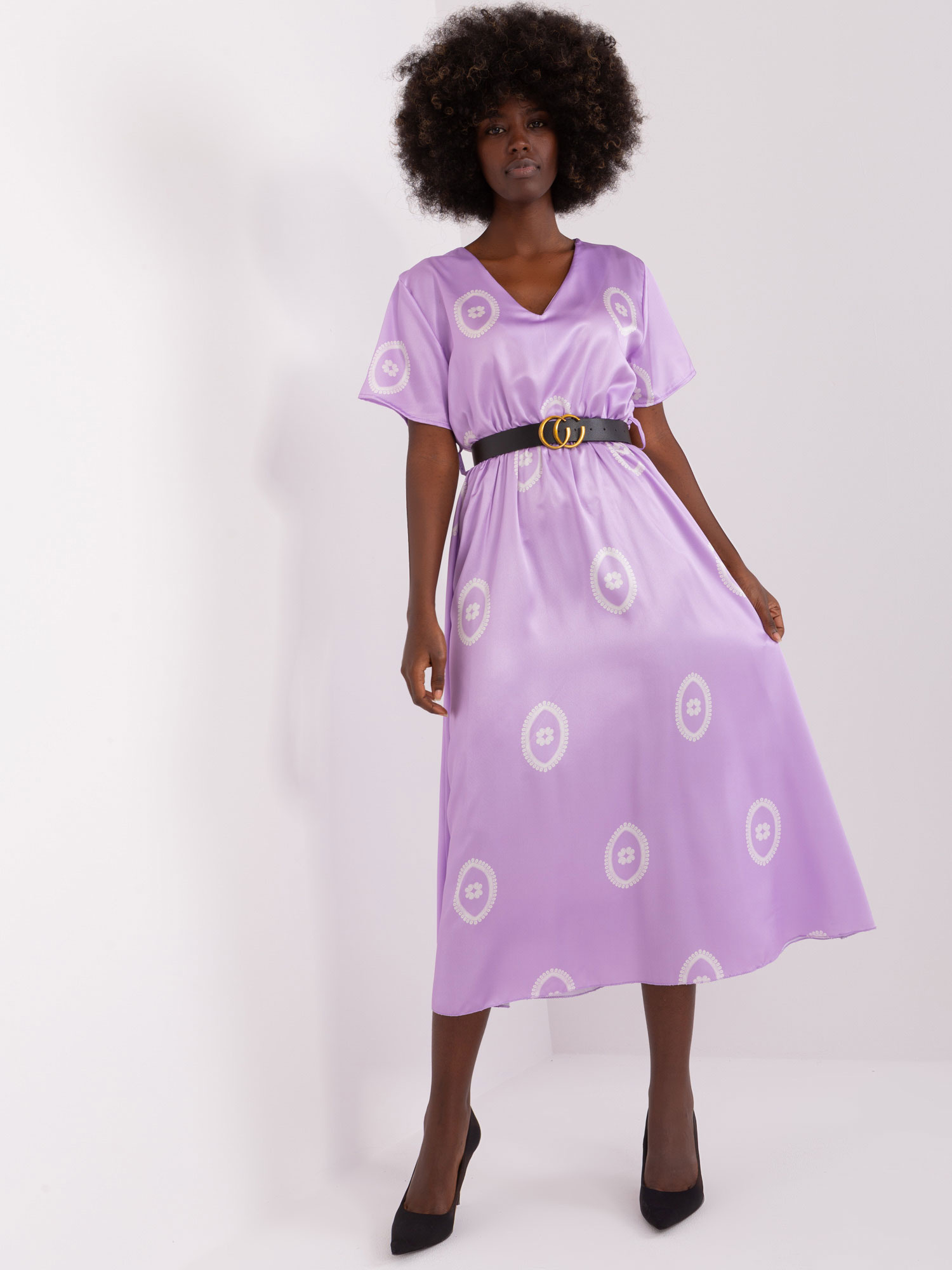 Svetlofialové midi šaty so vzorom DHJ-SK-17260.90-light purple Veľkosť: ONE SIZE