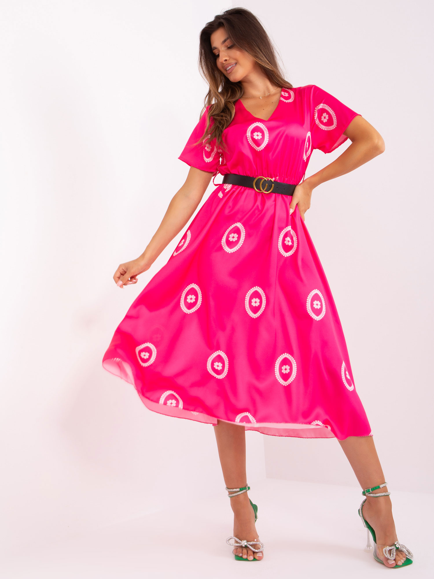 Tmavoružové midi šaty so vzorom -DHJ-SK-17260.90-dark pink Veľkosť: ONE SIZE