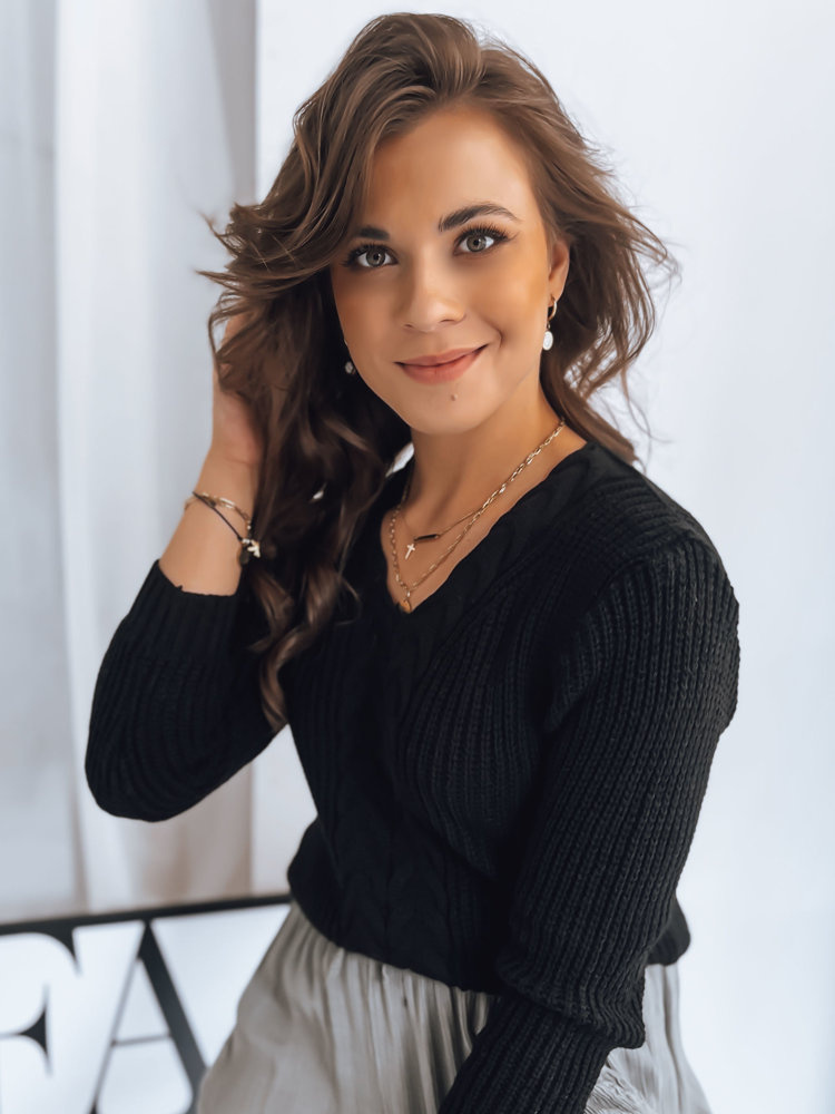 Čierny sveter CANDIS s pleteným vzorom MY1806z Veľkosť: ONE SIZE