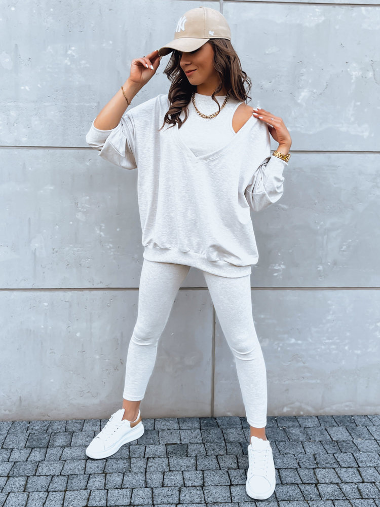 Svetlo béžový rebrovaný komplet mikiny, legín a topu ASTRAL ATTIRE AY0894 Veľkosť: ONE SIZE