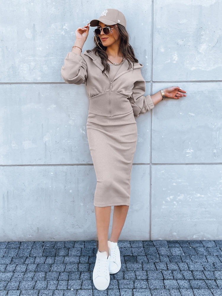 Béžový komplet šiat a mikiny MISTI AY0924 Veľkosť: ONE SIZE