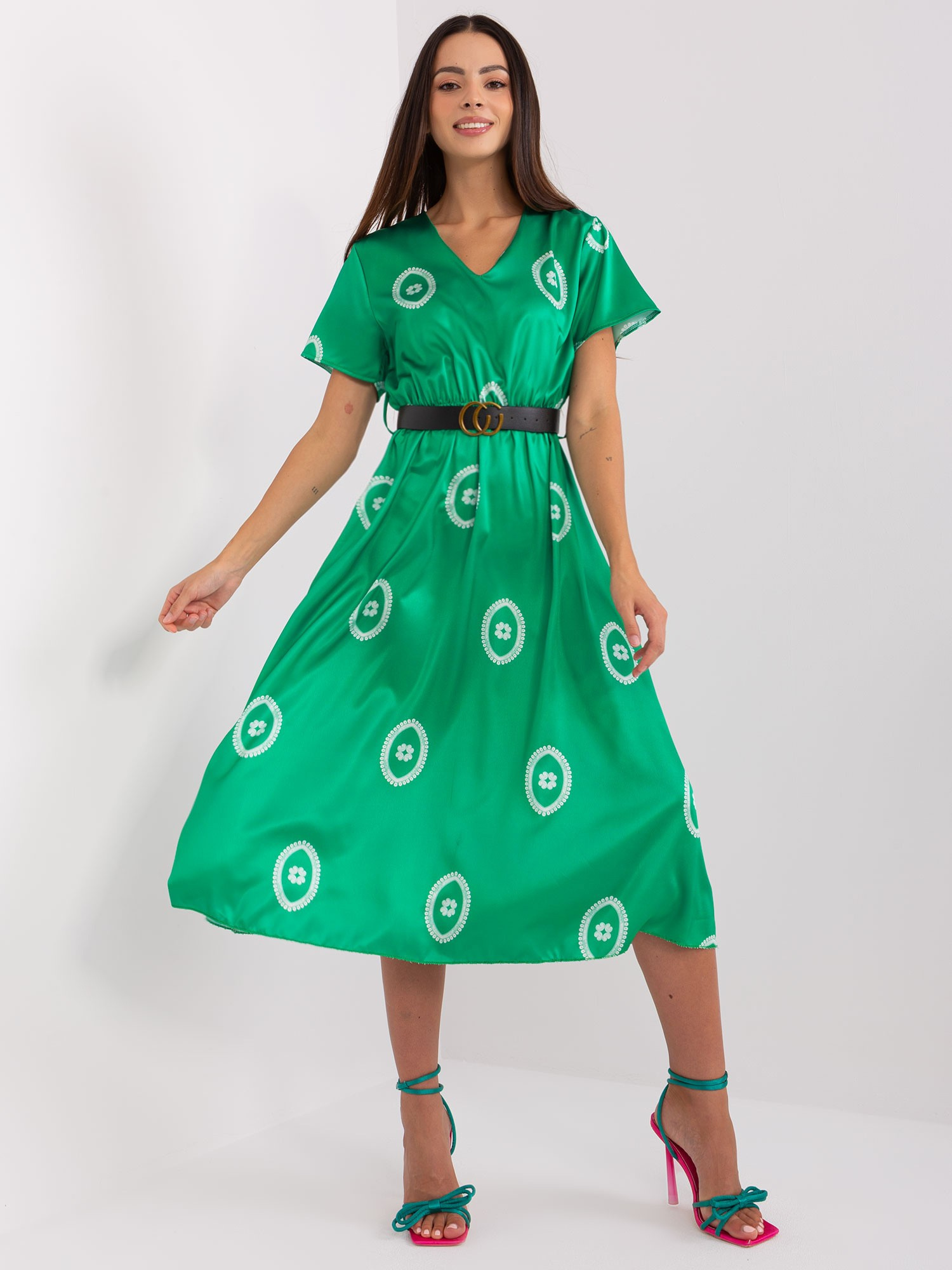 Zelené midi šaty so vzorom DHJ-SK-17260.90-green Veľkosť: ONE SIZE