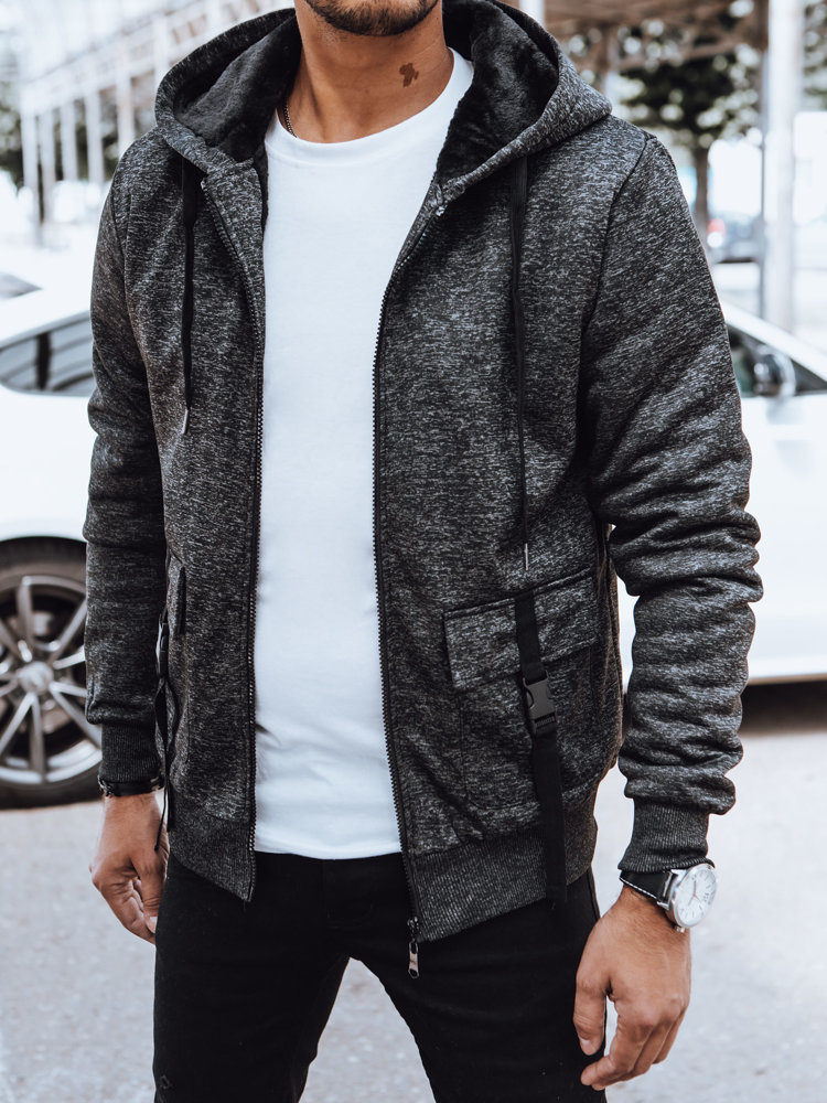 Tmavosivá zateplená pánska mikina s kapucňou BX5607 Veľkosť: M