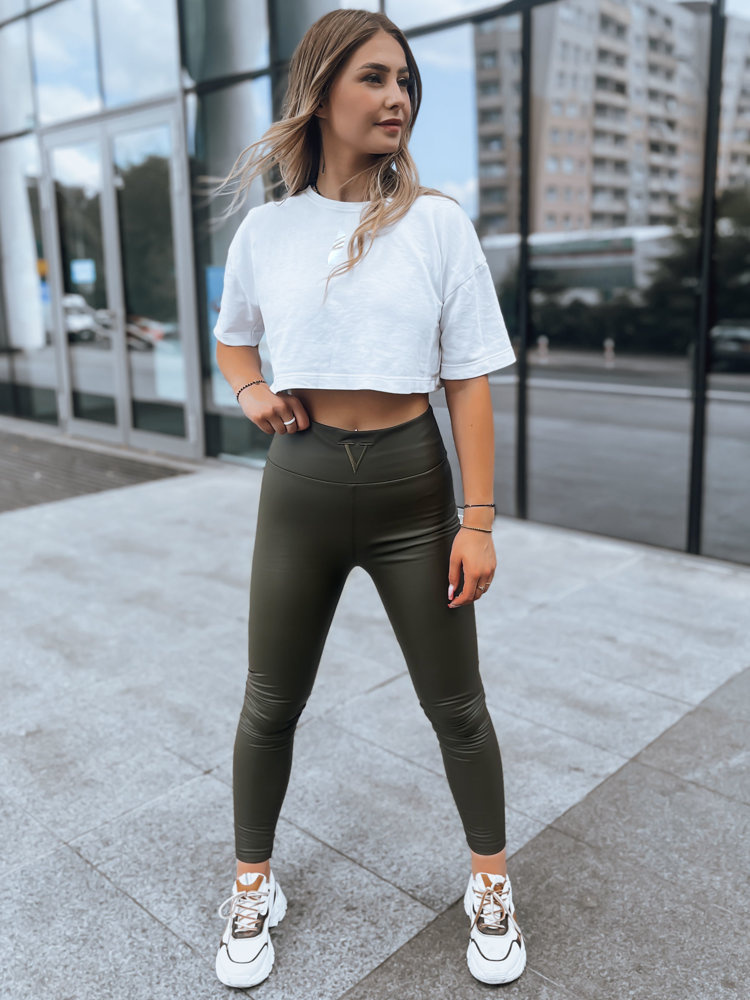 Tmavozelené koženkové legíny s vysokým pásom VALENTIS UY1560 Veľkosť: S