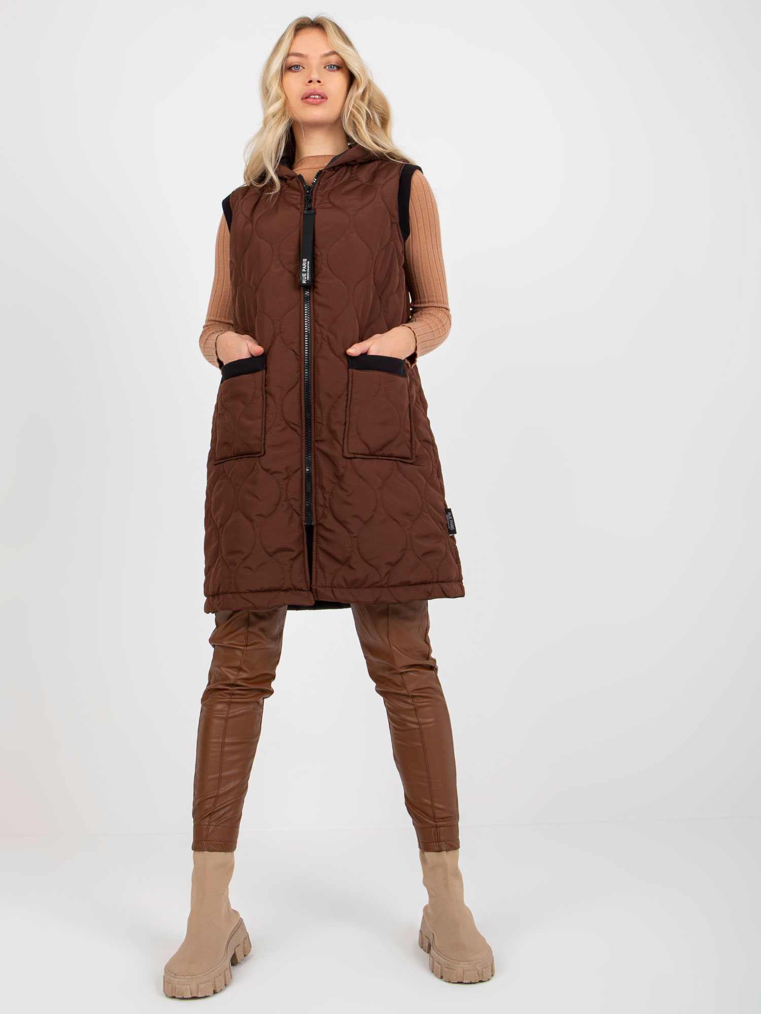 Tmavohnedá prešívaná vesta na zips AP-KZ-RP02.95P-dark brown Veľkosť: S