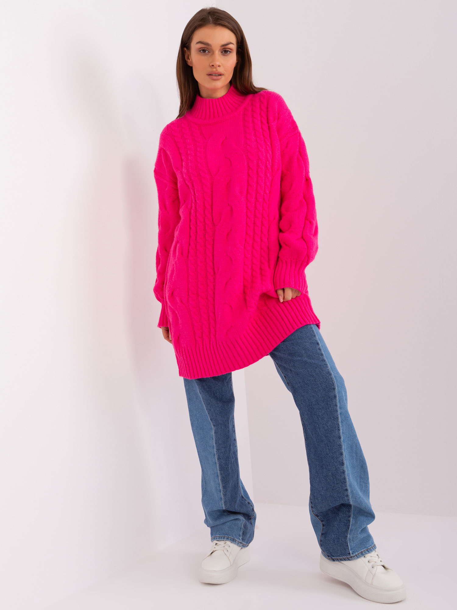 Tmavoružové svetrové šaty AT-SW-2367-1.35P-fluo pink Veľkosť: ONE SIZE
