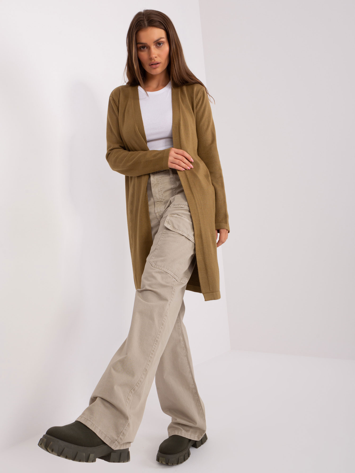 Khaki ľahký Kardigán AT-SW-2333.31X-olive Veľkosť: ONE SIZE