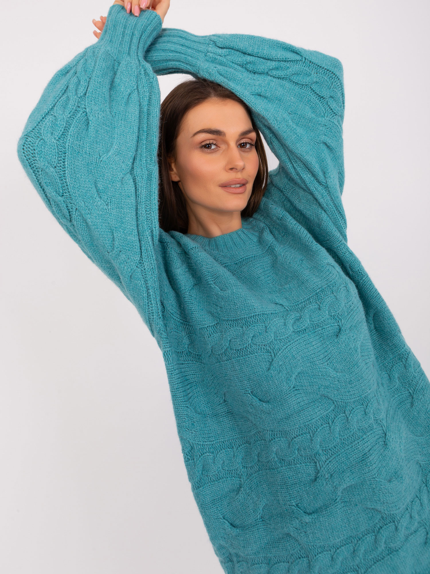 Tyrkysové pletené šaty -AT-SW-2367.76P-tyrkys Veľkosť: ONE SIZE