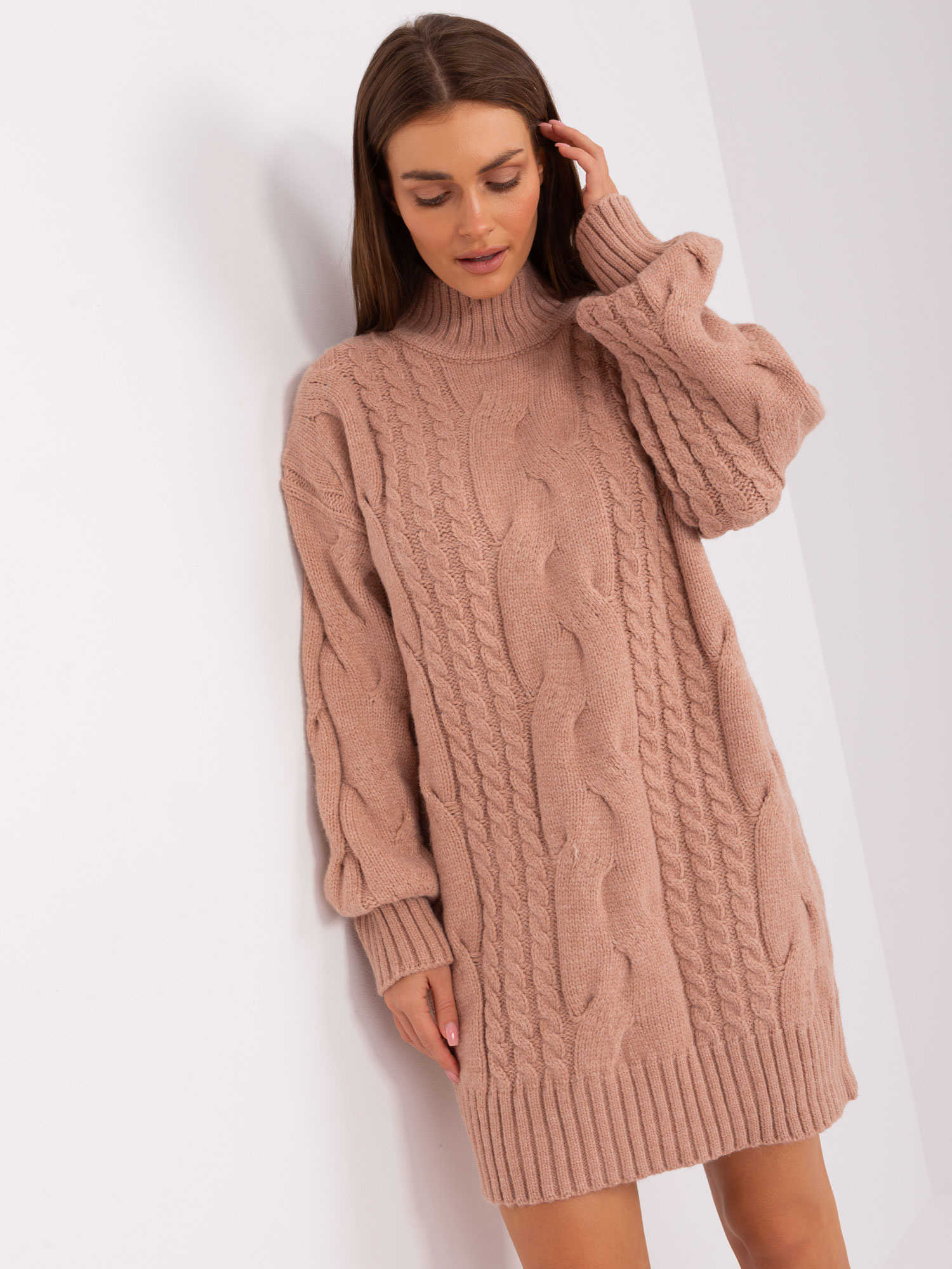 Púdrové svetrové šaty -AT-SW-2367-1.35P-dark pink Veľkosť: ONE SIZE