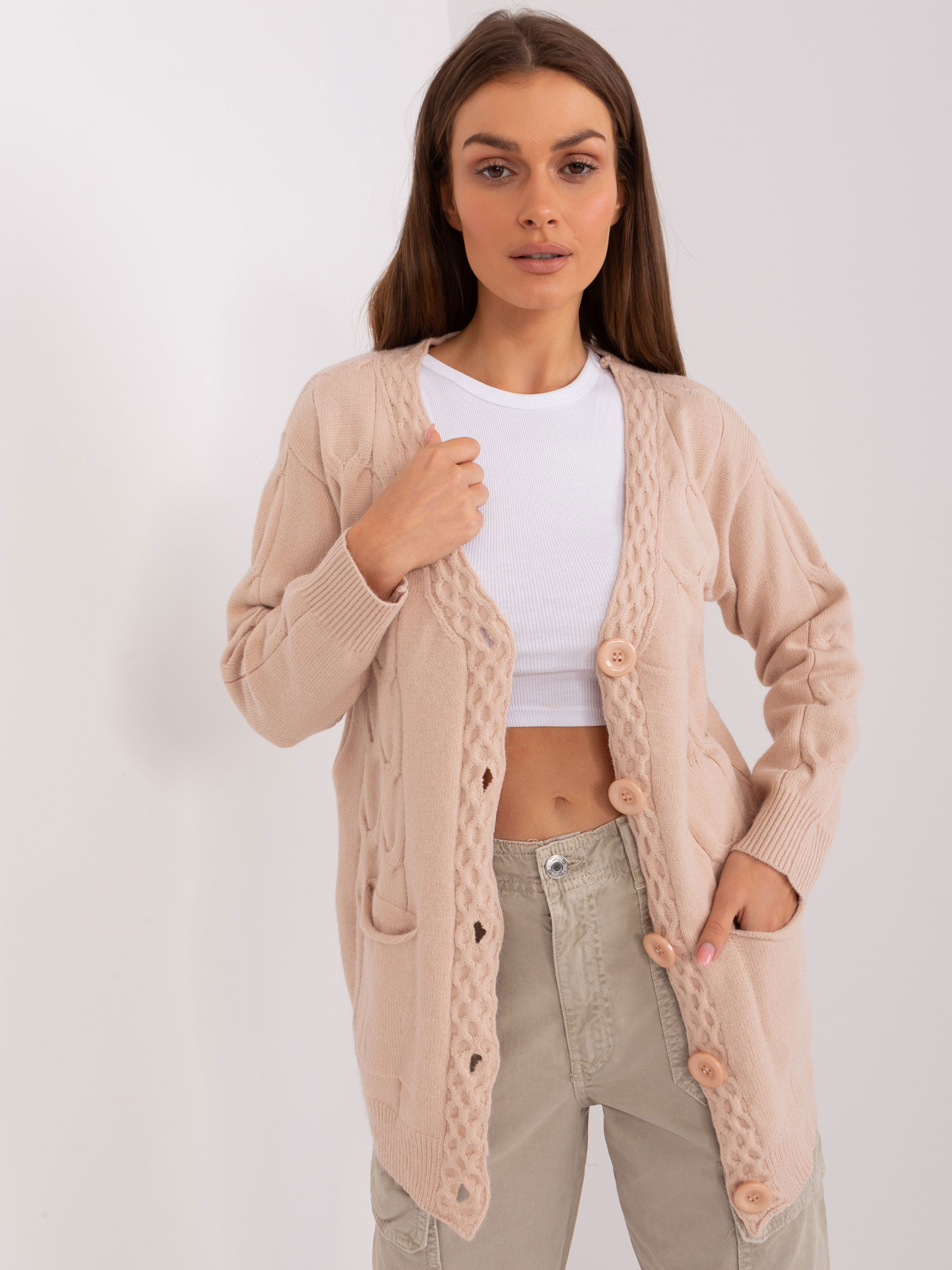 Béžový sveter na gombíky AT-SW-2241.36P-beige Veľkosť: ONE SIZE