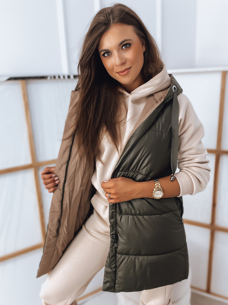 Khaki-hnedá obojstranná vesta ROSI TY2868 Veľkosť: 2XL