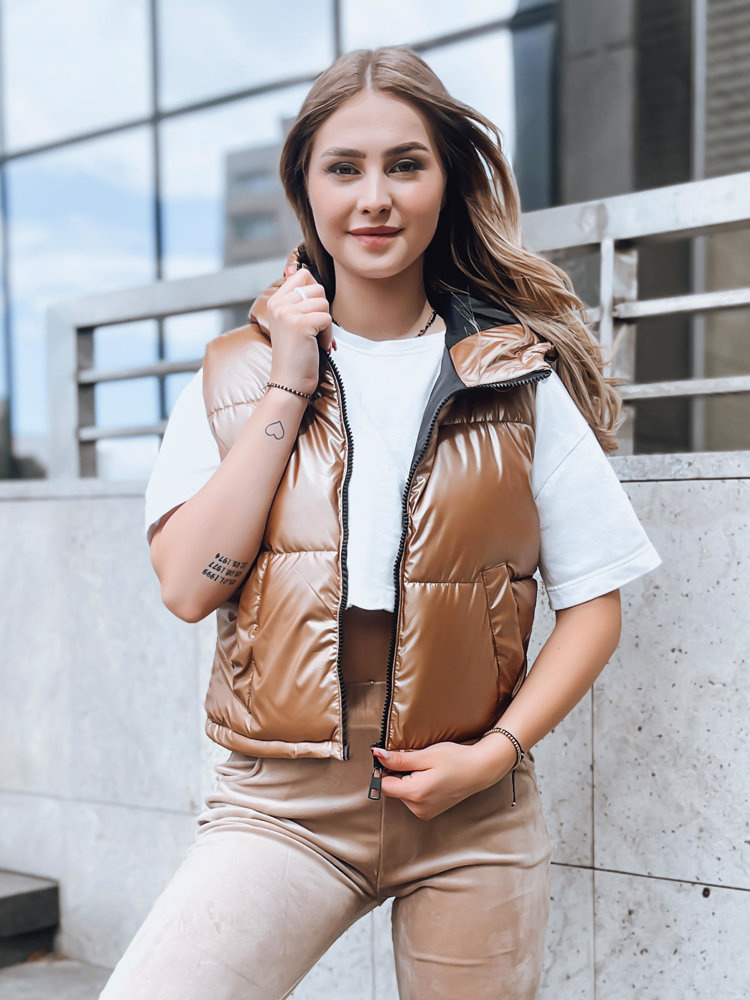 Hnedá prešívaná kratšia vesta ASHE TY3778 Veľkosť: S