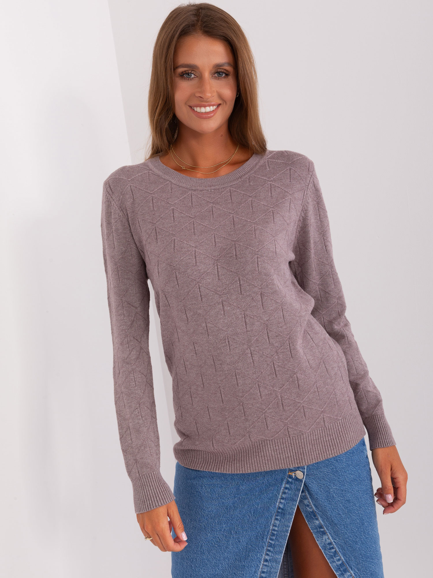 Fialový klasický sveter -AT-SW-232901.25X-light purple Veľkosť: ONE SIZE