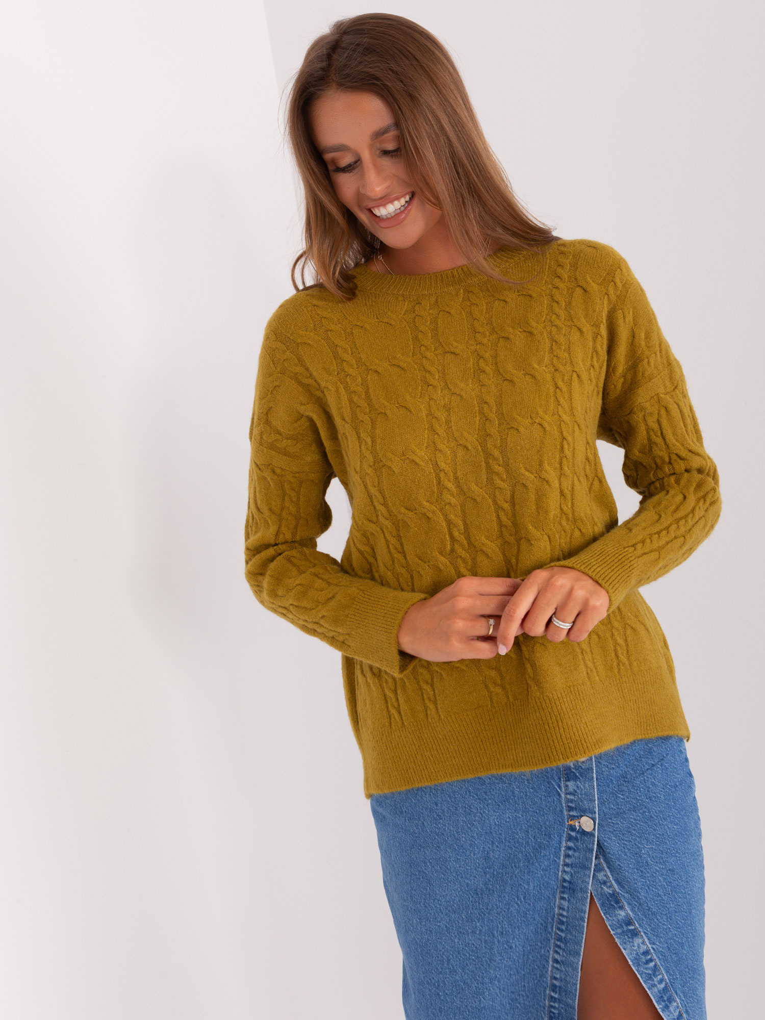 Khaki teplý klasický sveter AT-SW-2335-1.68P-olive Veľkosť: ONE SIZE