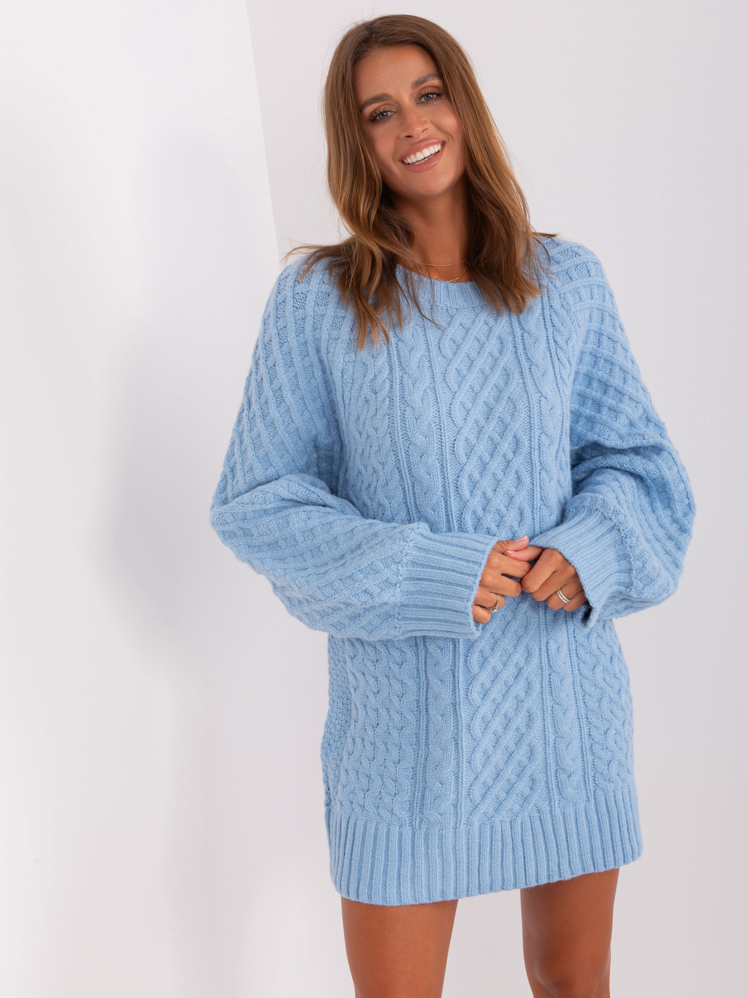 Svetlomodré pletené šaty AT-SW-2367-2.64P-light blue Veľkosť: ONE SIZE