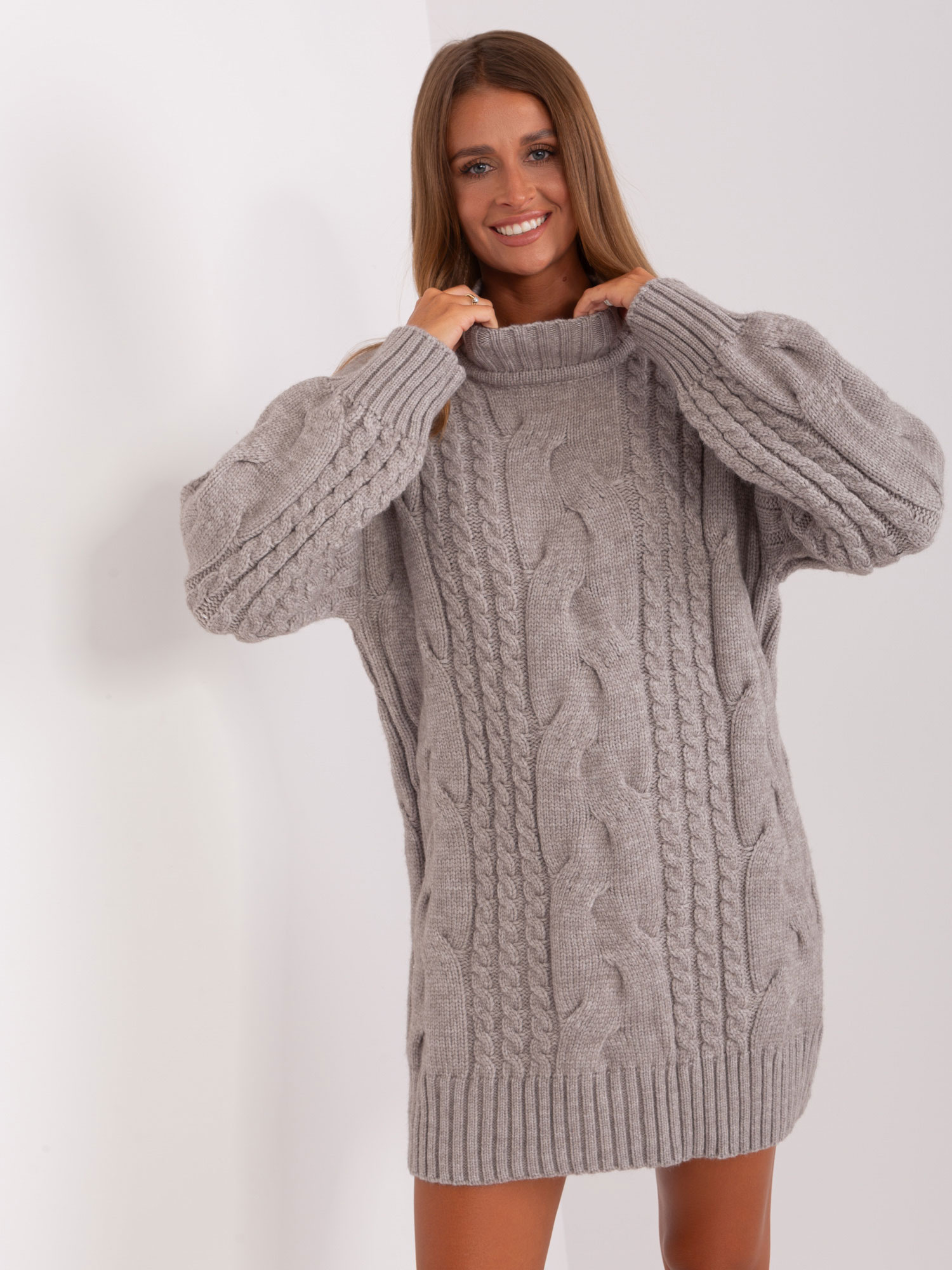 Sivé svetrové šaty -AT-SW-2367-1.35P-grey Veľkosť: ONE SIZE