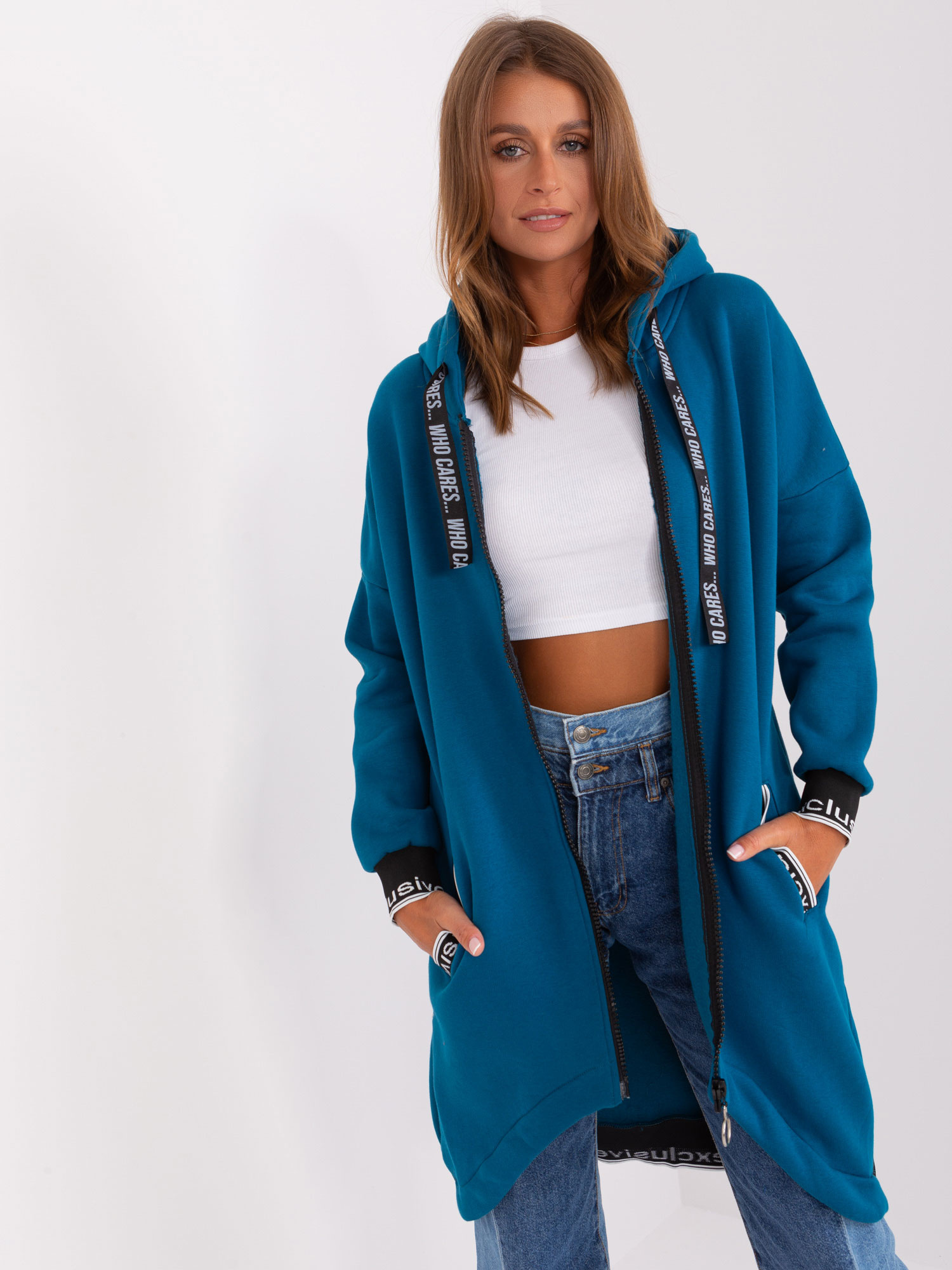 Modrá dlhá mikina s kapucňou -RV-BL-6832-2.00P-sea blue Veľkosť: L/XL