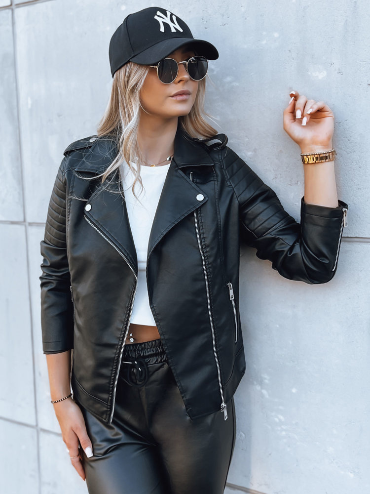 Čierna koženková bunda s prešívaním HAUTE VISTA TY3892 Veľkosť: S