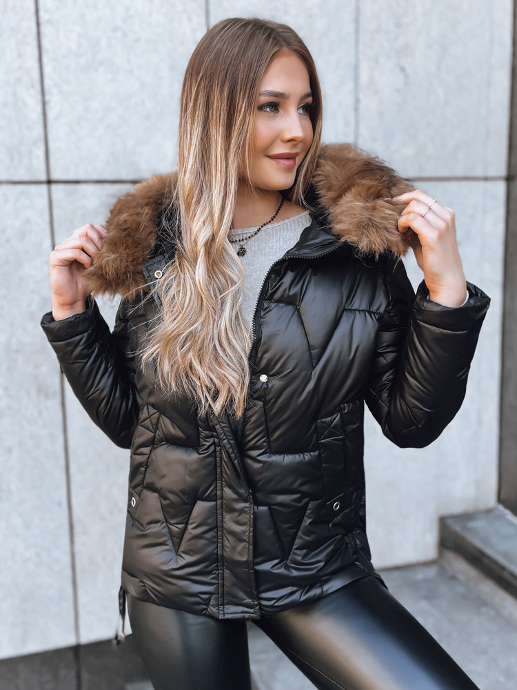 Čierna bunda asymetrického strihu IVORY SNOW TY3818 Veľkosť: XL