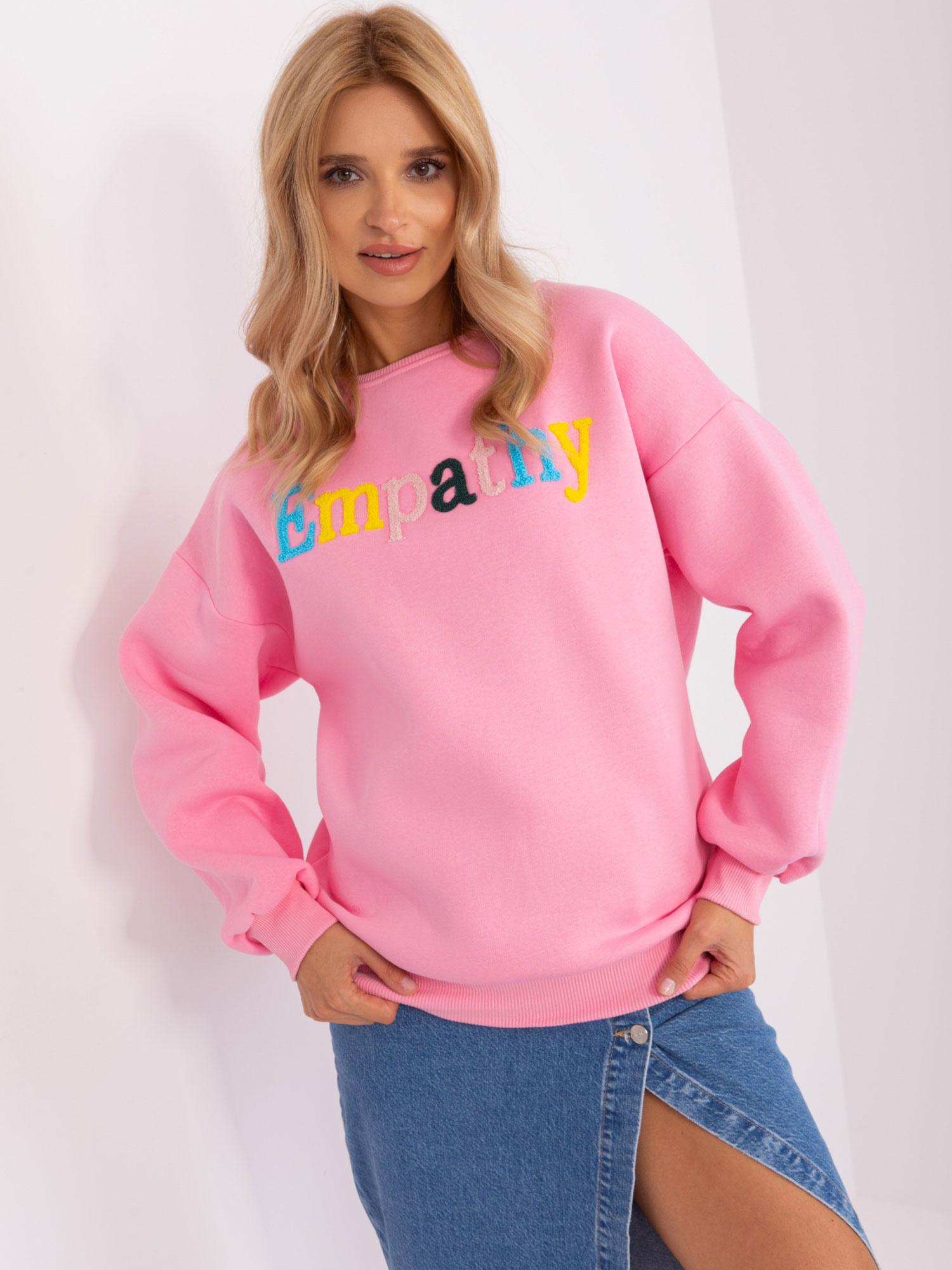 Ružová mikina s nápisom EM-BL-617-12.04-pink Veľkosť: ONE SIZE