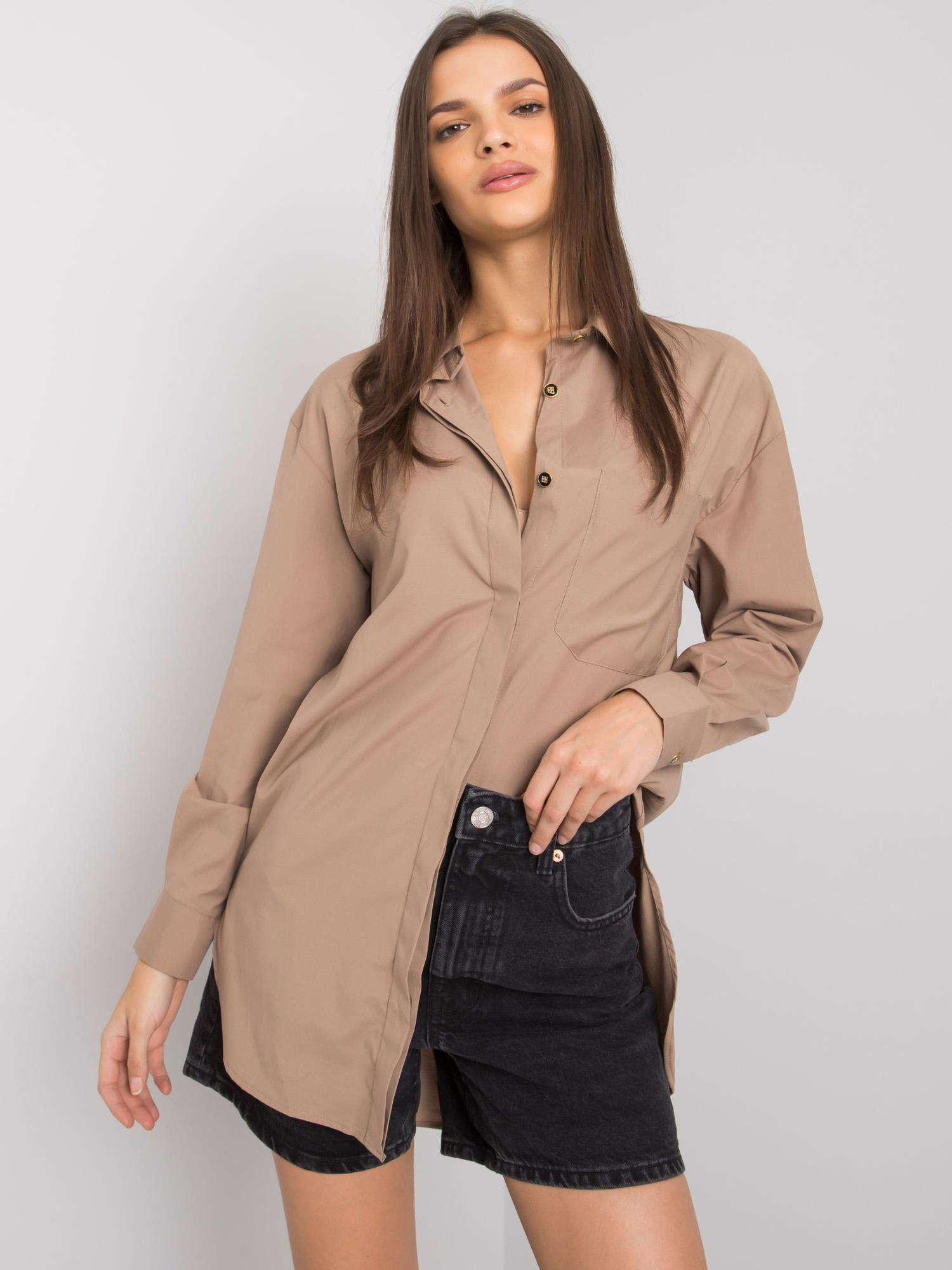 Béžová dámska košeľa s dlhým rukávom EM-KS-005.34-dark beige Veľkosť: ONE SIZE