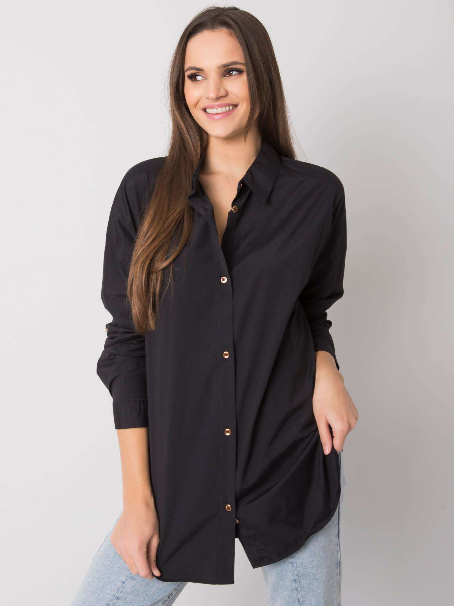 Čierna dámska oversize košeľa s dlhými rukávmi EM-KS-004.42-black Veľkosť: ONE SIZE