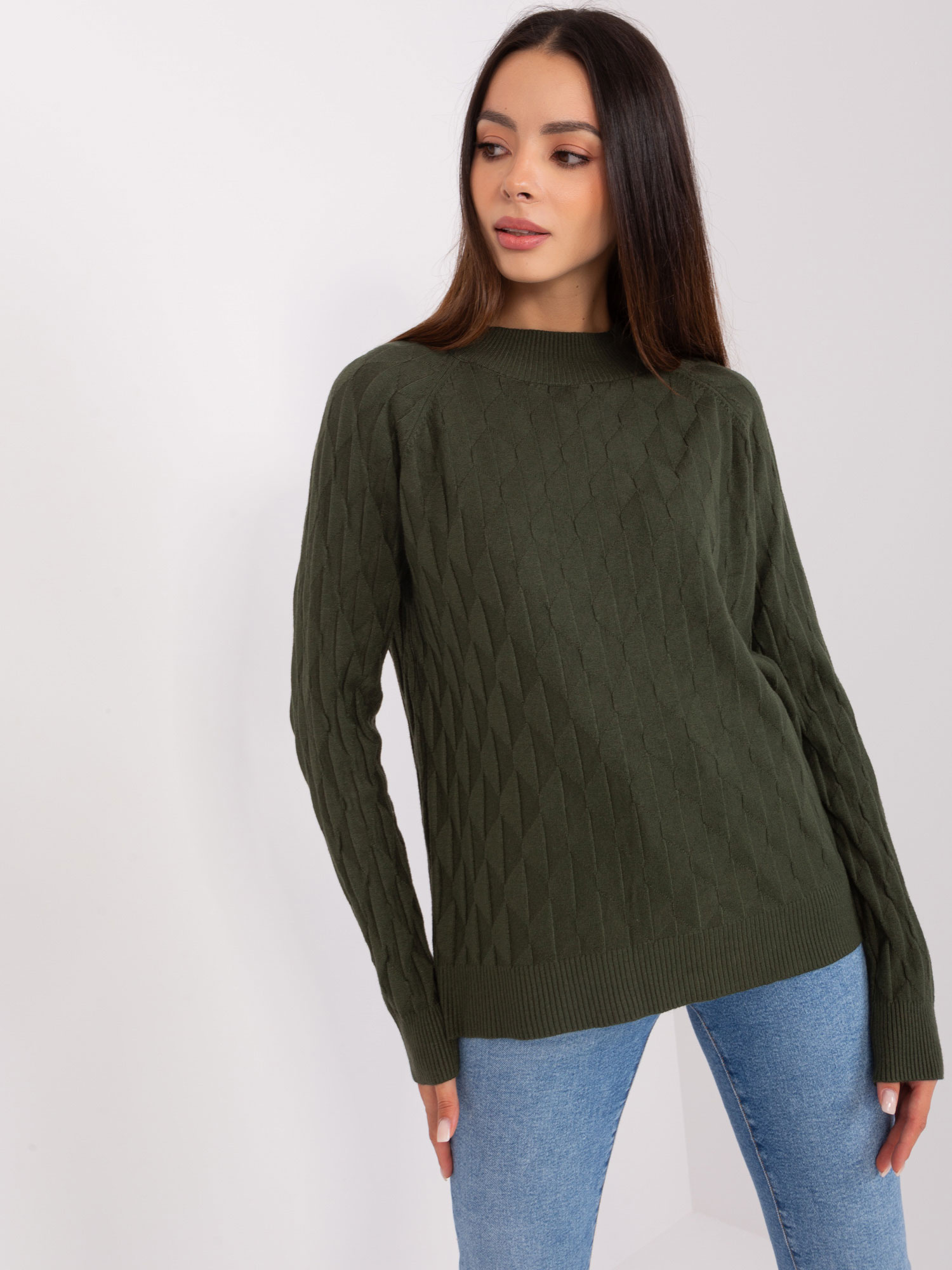 Khaki teplý klasický sveter AT-SW-2326.37X-khaki Veľkosť: ONE SIZE