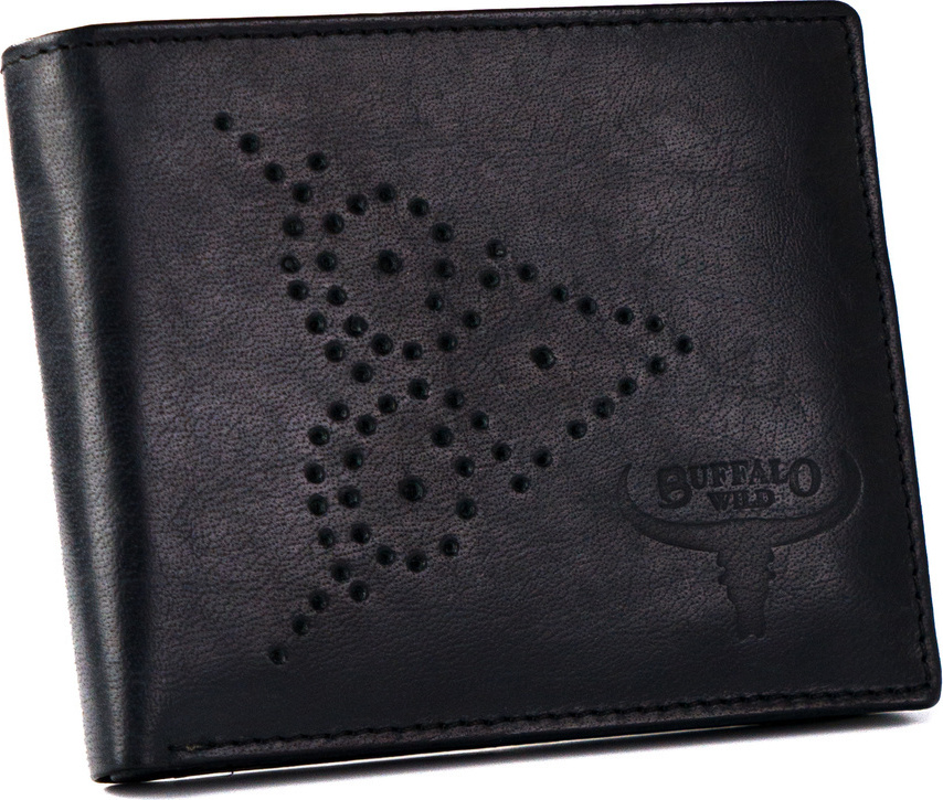 Buffalo Wild Čierna kožená peňaženka so zdobením E061 N7-02-GG-9393 Black Veľkosť: ONE SIZE