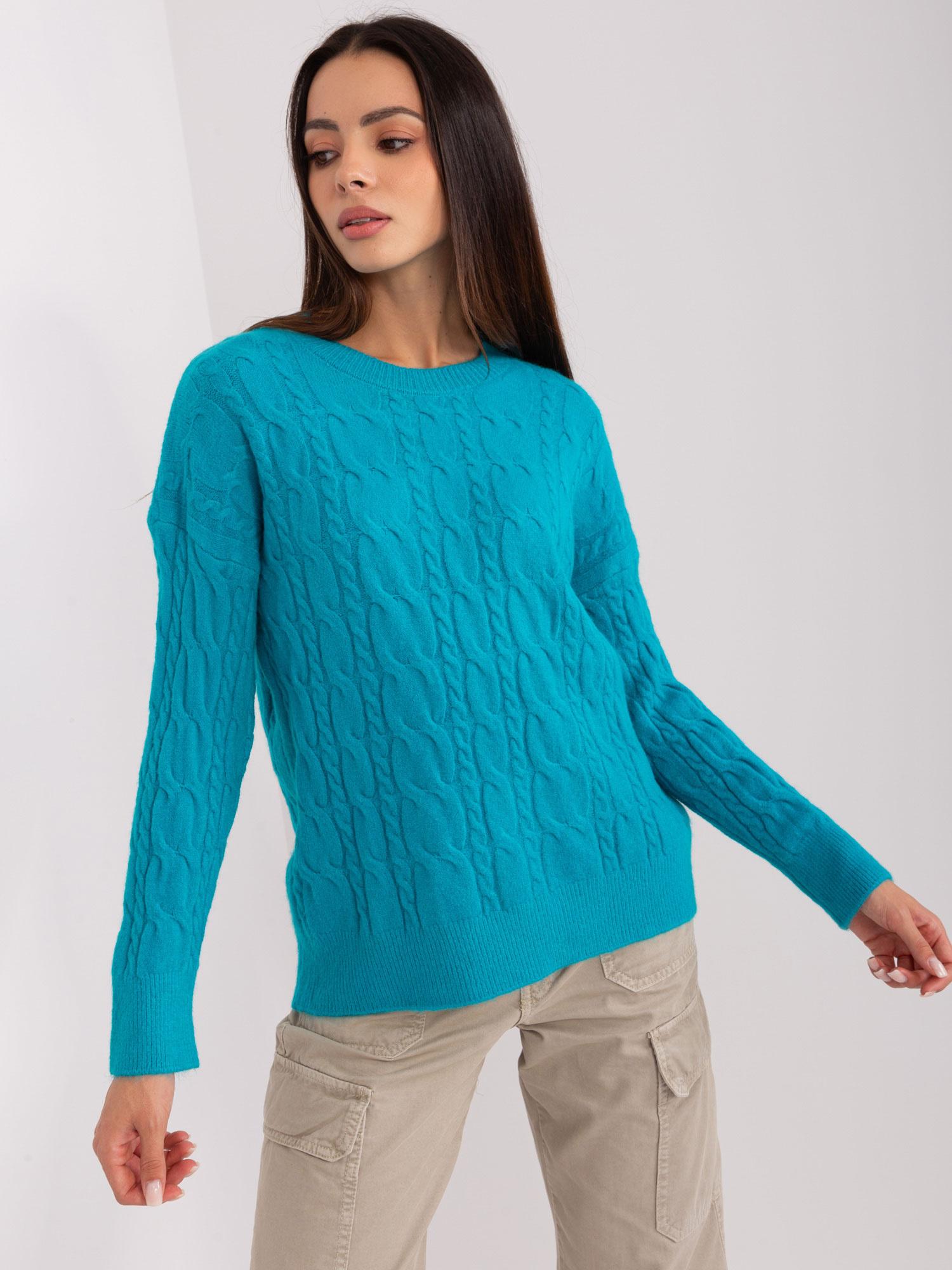 Tyrkysový teplý klasický sveter AT-SW-2335-1.68P-turquoise Veľkosť: ONE SIZE