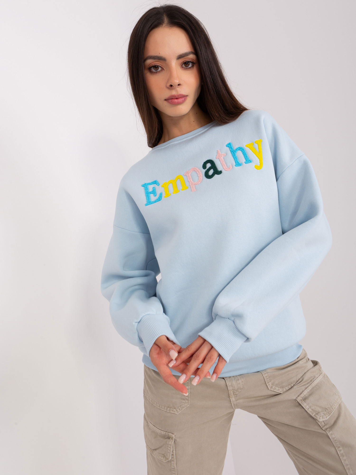 Svetlomodrá mikina s nápisom EM-BL-617-12.04-light blue Veľkosť: ONE SIZE