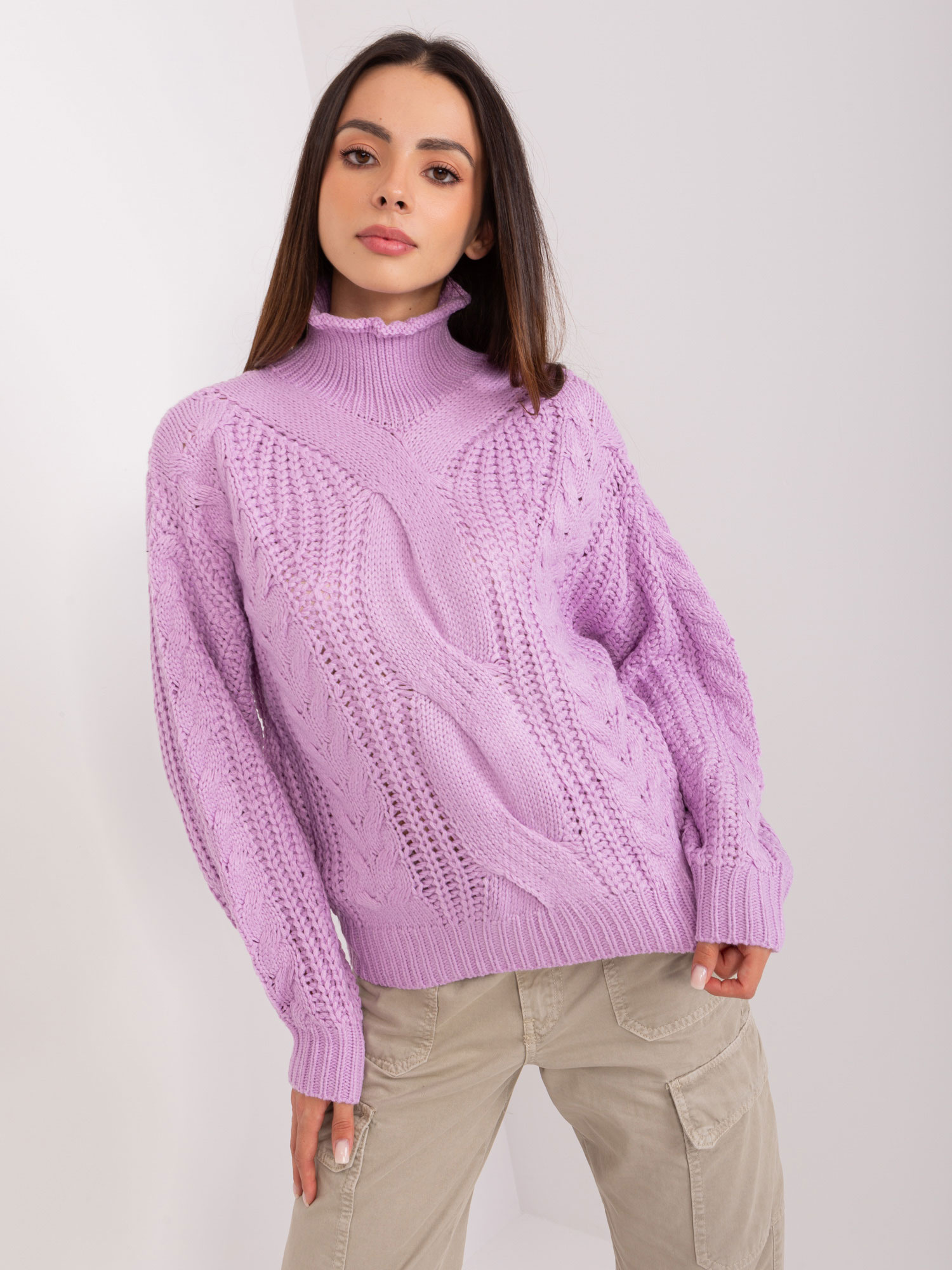 Svetlofialový pletený rolák AT-SW-2350.91P-light violet Veľkosť: ONE SIZE
