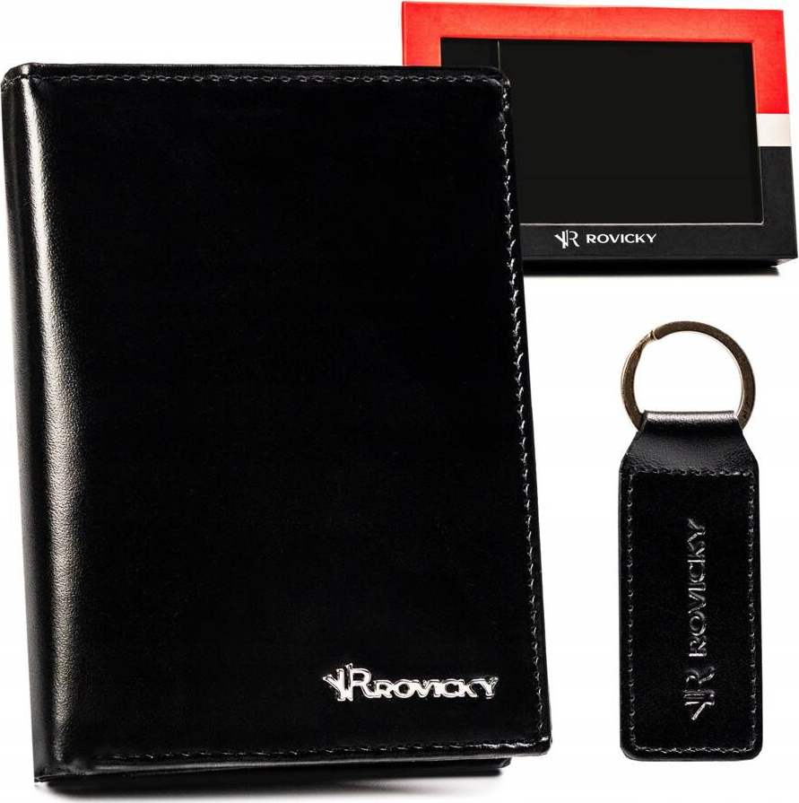 Rovicky Čierna kožená peňaženka s kľúčenkou L187 [DH] R-SET-M-N4-KCS Veľkosť: ONE SIZE