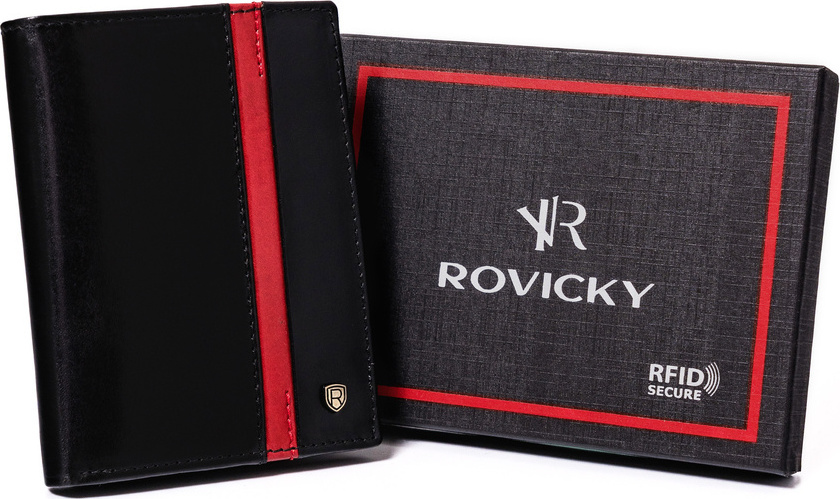Rovicky Čierna kožená peňaženka bez zapínania s červeným pruhom L193 [DH] N4-RVTP-2978 Blac Veľkosť: ONE SIZE