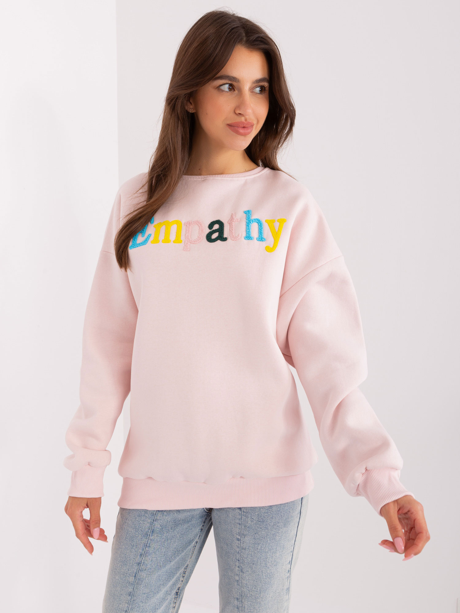 Svetloružová mikina s nápisom EM-BL-617-12.04-light pink Veľkosť: ONE SIZE