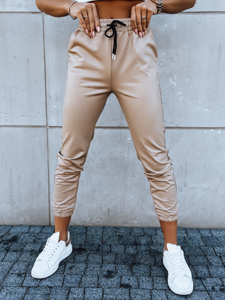 Béžové koženkové jogger nohavice HARBOR UY1700 Veľkosť: 2XL
