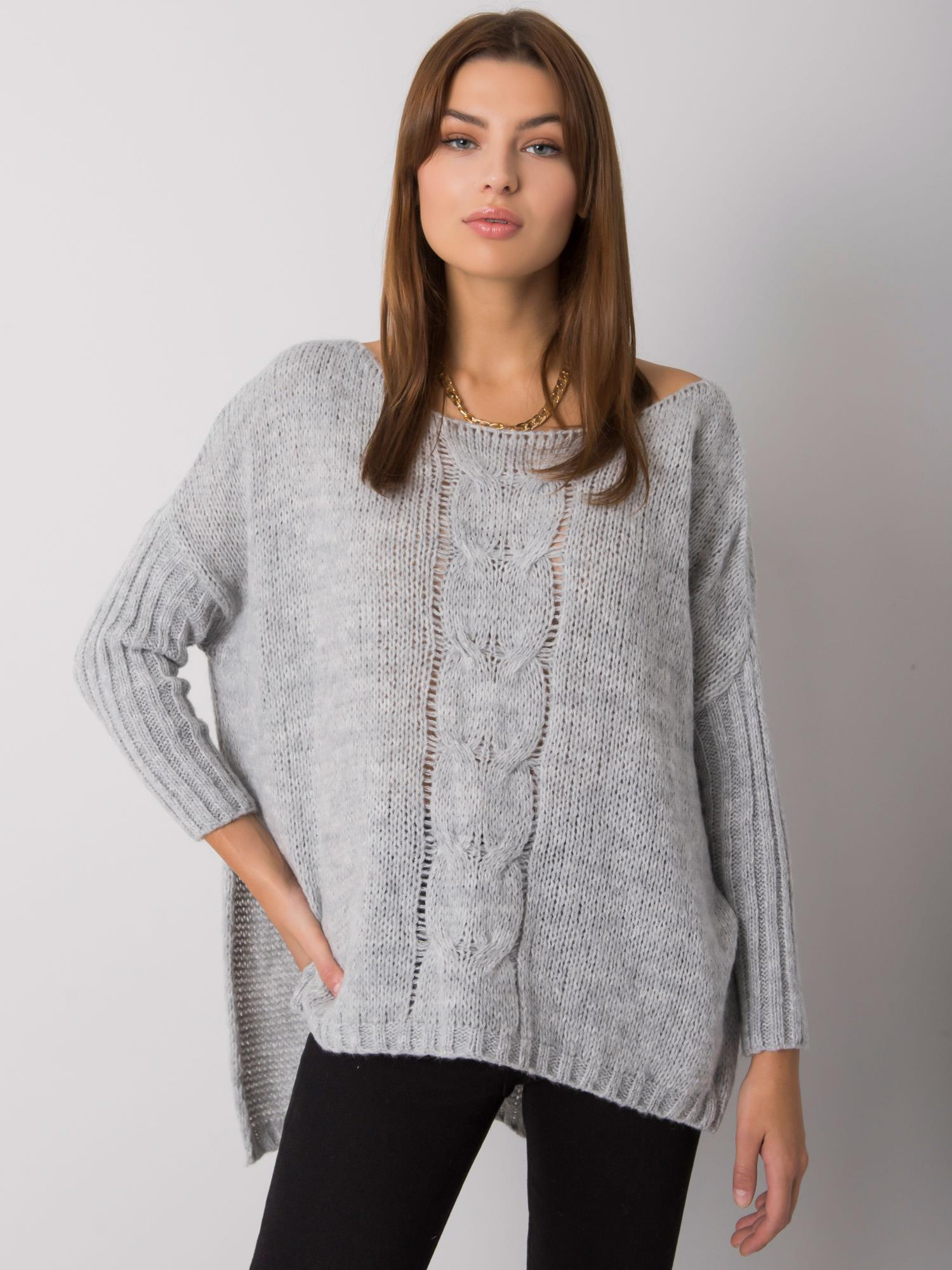 Svetlo šedý dámsky pletený sveter TW-SW-BI-559.45-gray Veľkosť: ONE SIZE