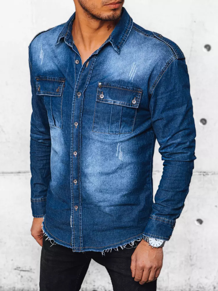 Modrá pánska džínsová košeľa DX2383 Veľkosť: S